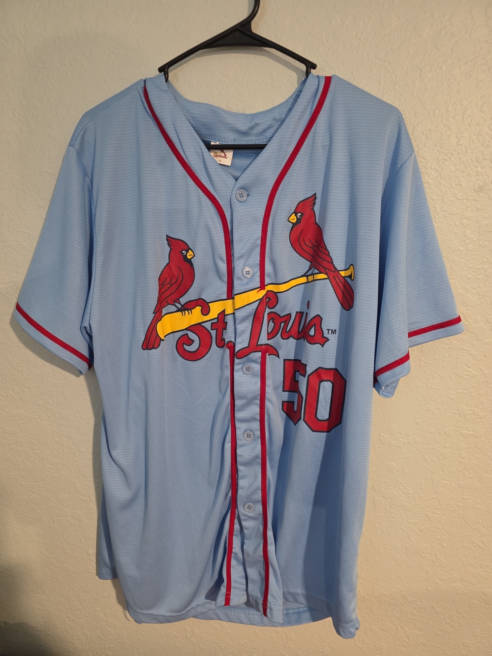 St. Louis Cardinals Light Blue Baseball Jersey with Red Trim Wrainright
